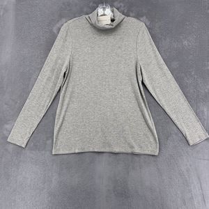 Charter Club Turtleneck Ribbed Knit Stretchy Grey Lightweight Womens Medium M